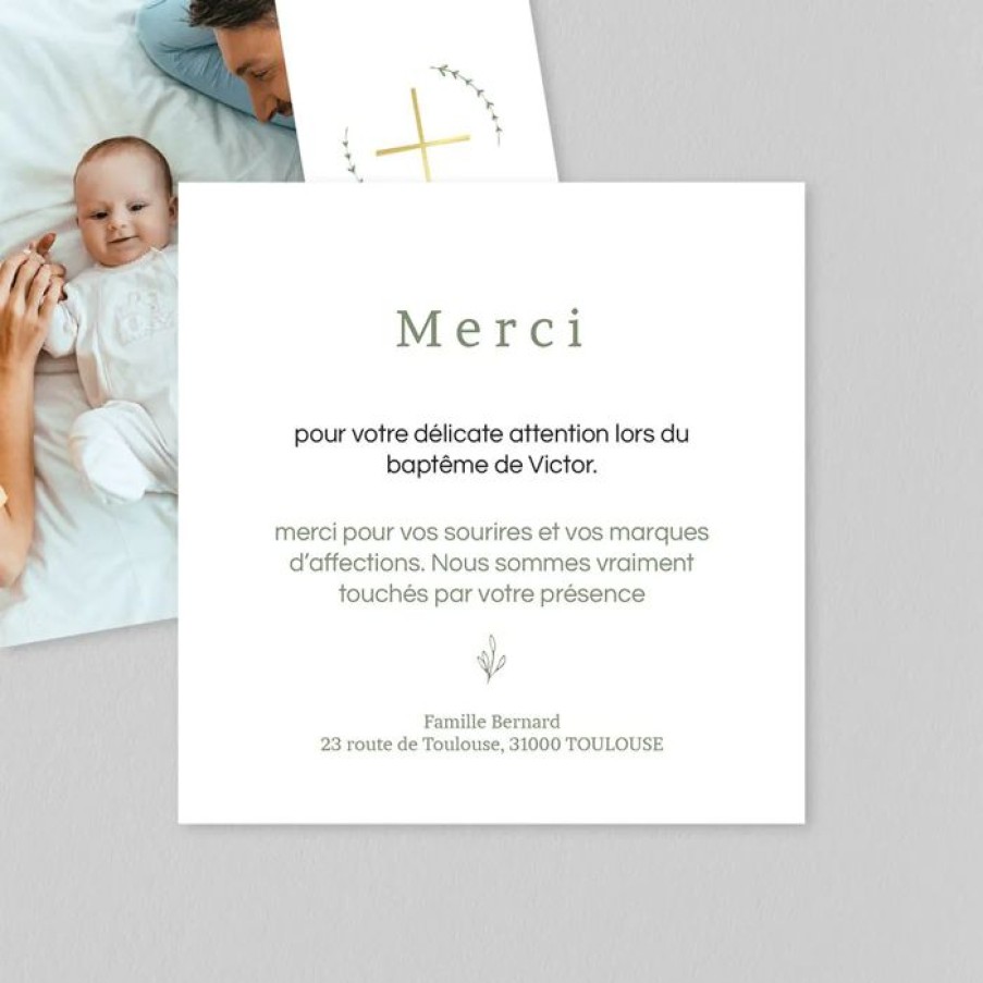 Online Planet cards Remerciement Bapteme Croix Vegetale