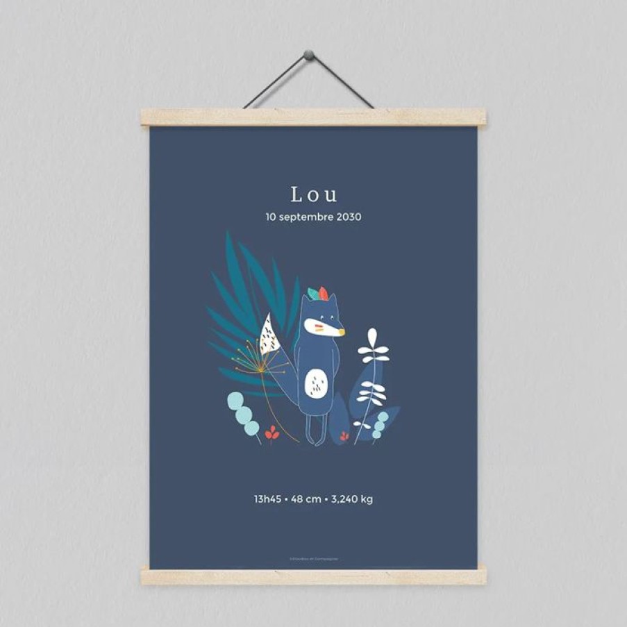 Hot Planet cards Affiche Naissance Loup 30X40