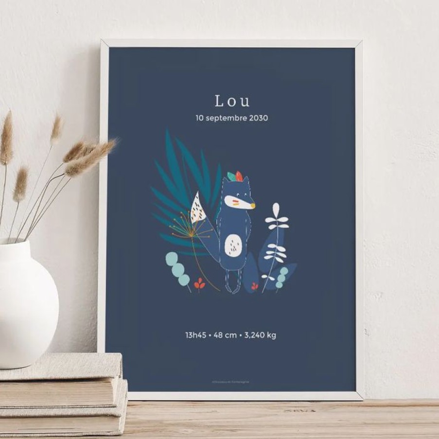 Hot Planet cards Affiche Naissance Loup 30X40