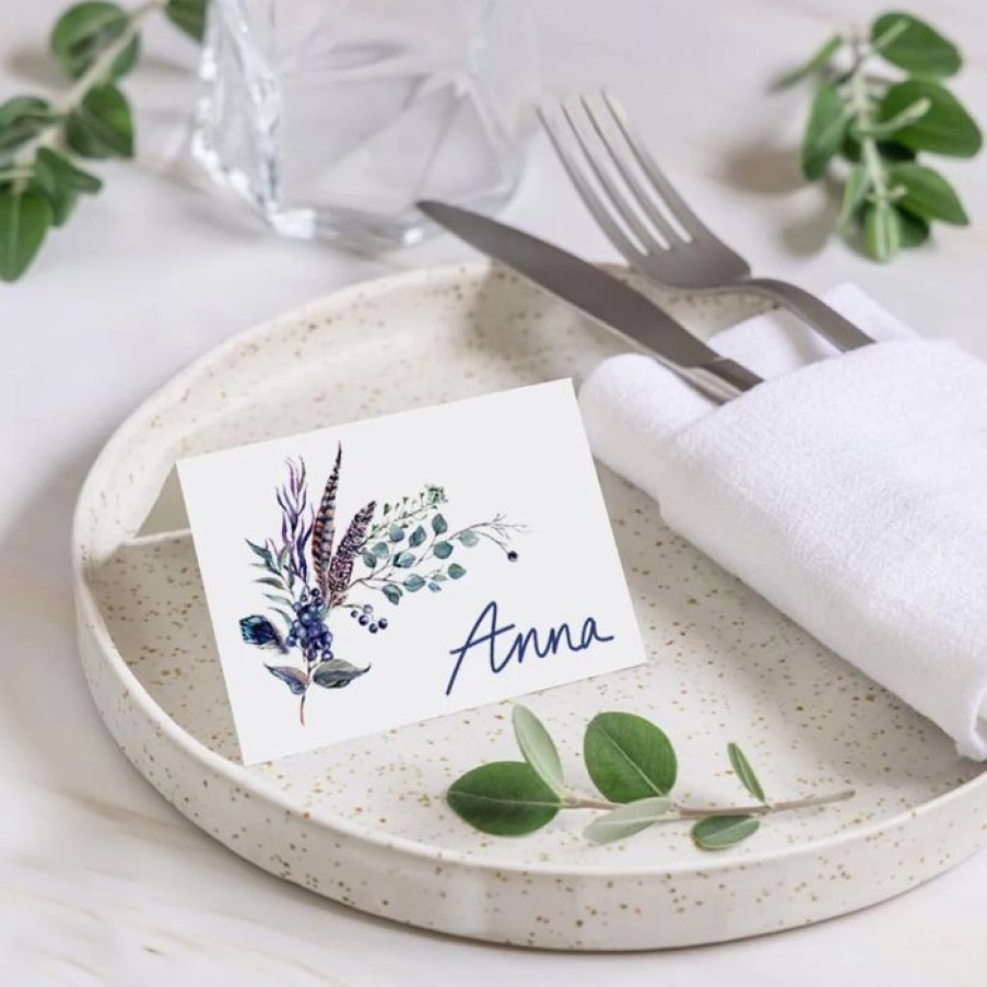 Clearance Planet cards Marque Place Mariage Feuilles Et Plumes En Couronne