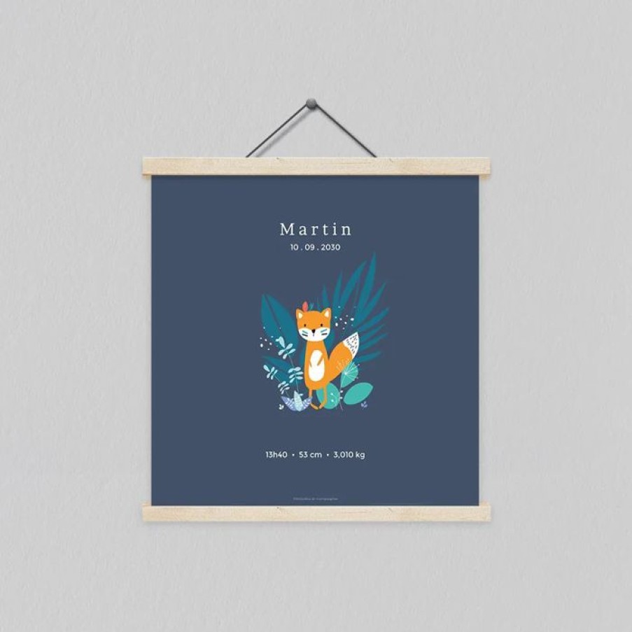 New Planet cards Affiche Naissance Renard 30X30