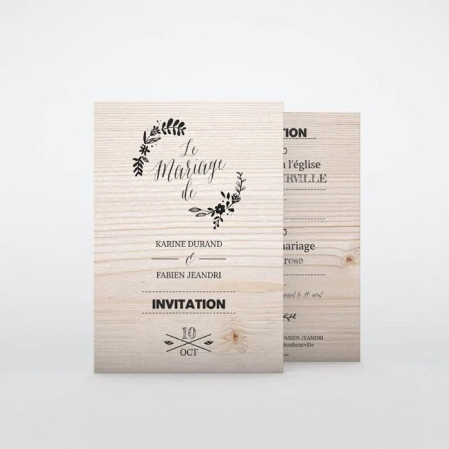 New Planet cards Carte D'Invitation Mariage Floral Sur Bois Tendre