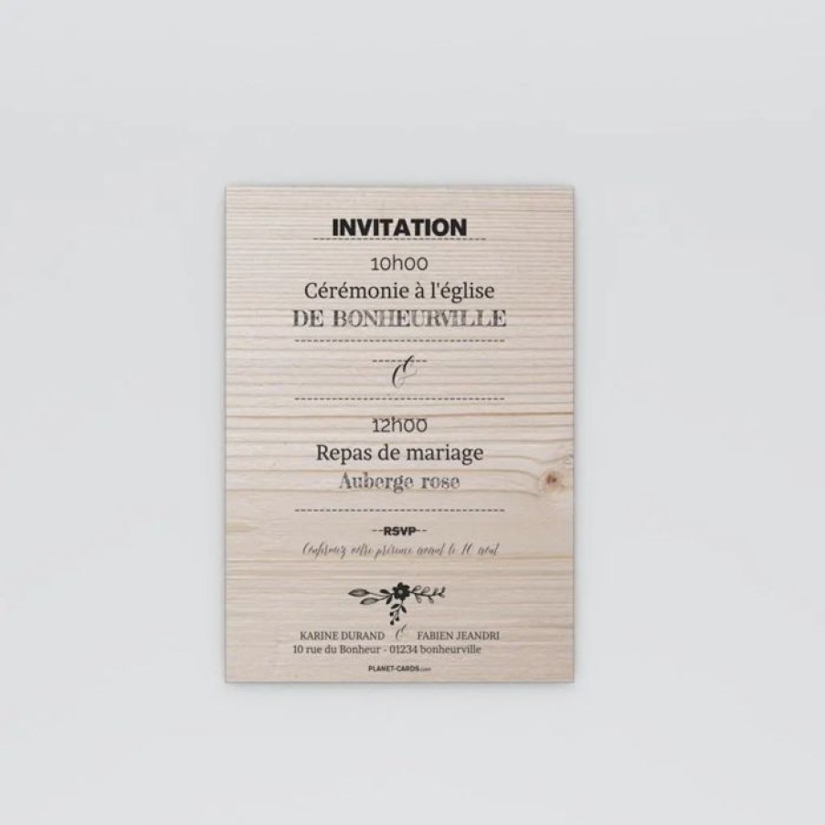 New Planet cards Carte D'Invitation Mariage Floral Sur Bois Tendre