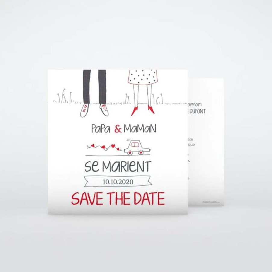 Online Planet cards Save The Date Illustration Papa Et Maman