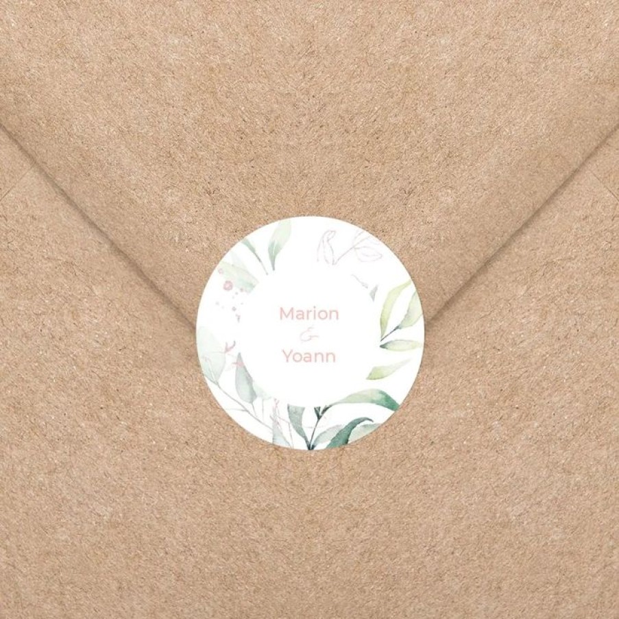 Hot Planet cards Stickers Pour Enveloppes Mariage Cercle Bois Et Eucalyptus Rose