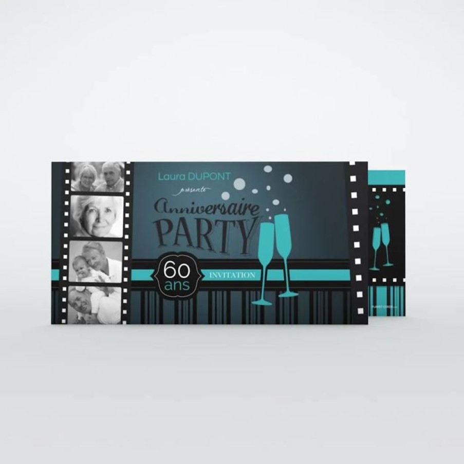 New Planet cards Carte Invitation Anniversaire Negatif Photo Et Coupes Champagne