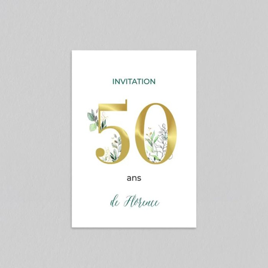 Online Planet cards Carte Invitation Anniversaire 50 Ans Vegetal