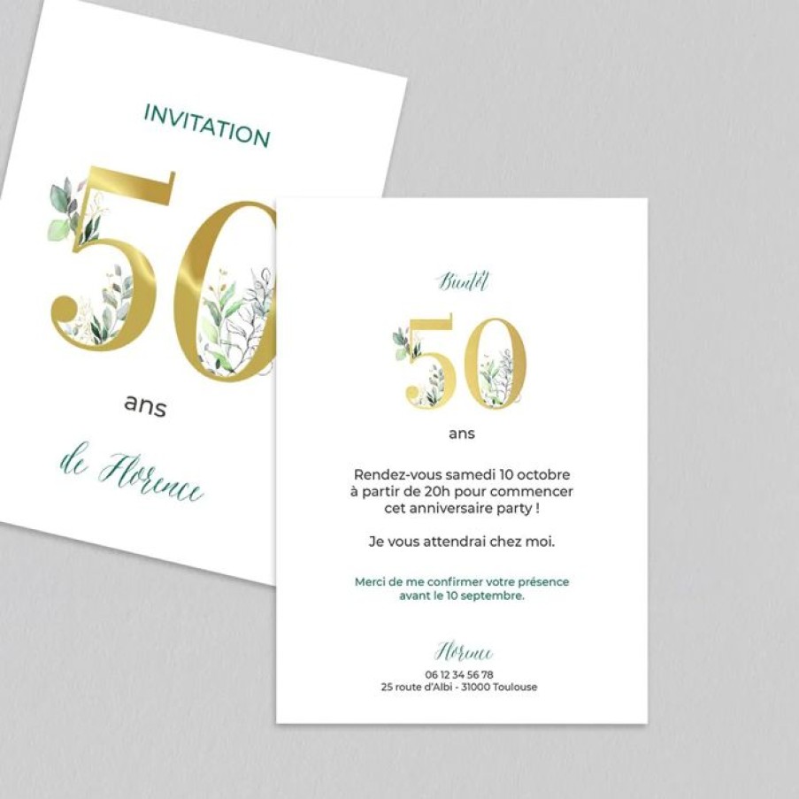 Online Planet cards Carte Invitation Anniversaire 50 Ans Vegetal