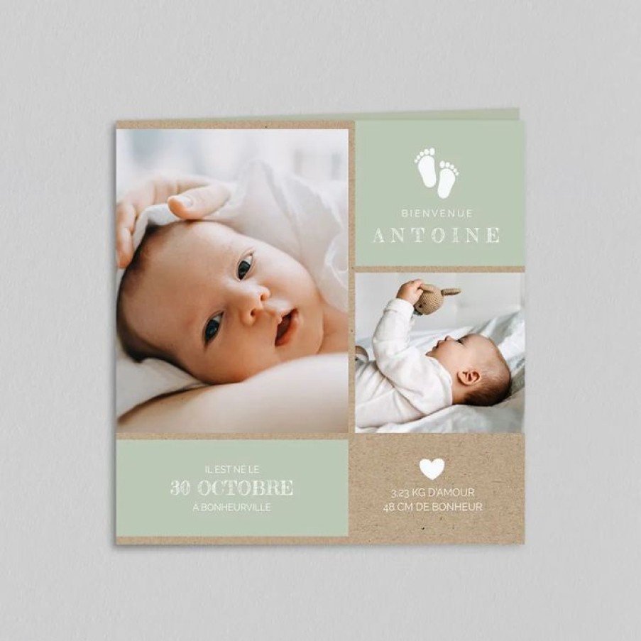 New Planet cards Faire Part Naissance Coeur Et Empreintes De Pieds