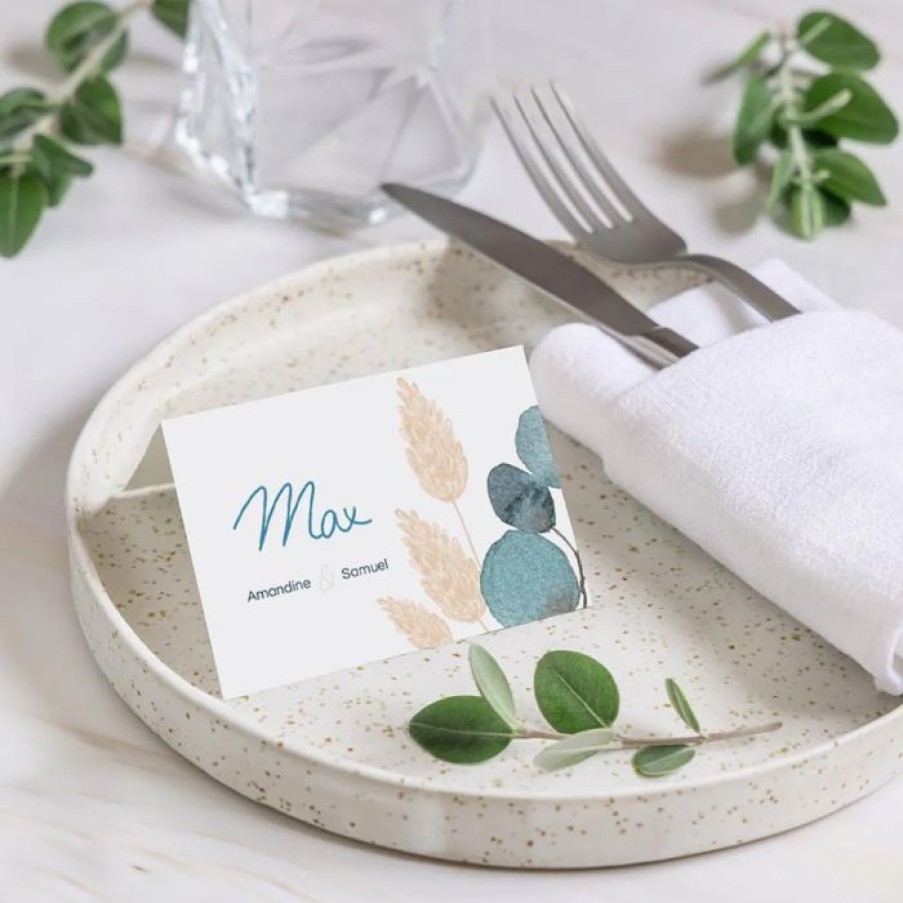 Online Planet cards Marque Place Mariage Couronne Eucalyptus Et Fleurs Sechees