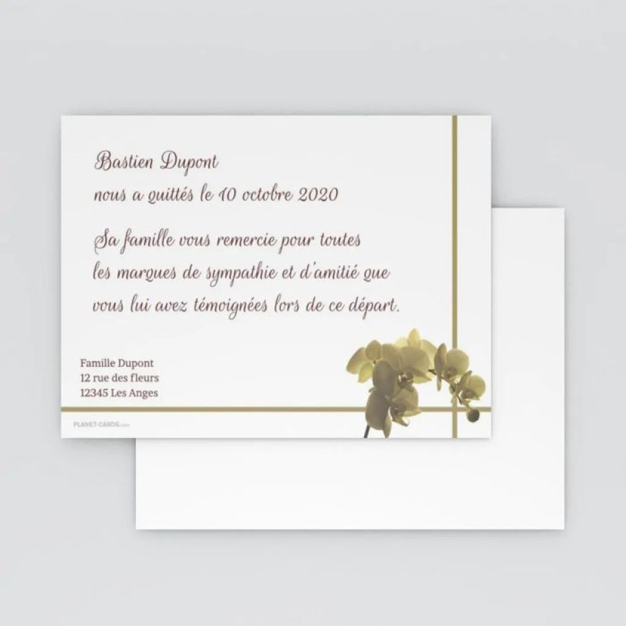 Clearance Planet cards Remerciement Deces Orchidee Jaune