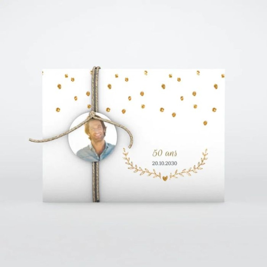 Clearance Planet cards Carte Invitation Anniversaire Pois Et Lauriers Dores