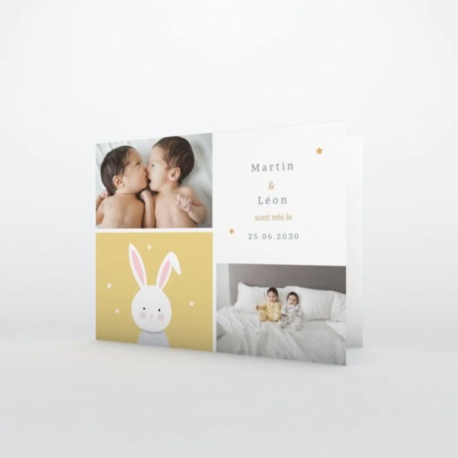 New Planet cards Faire Part Naissance Doux Petit Lapin Jumeaux