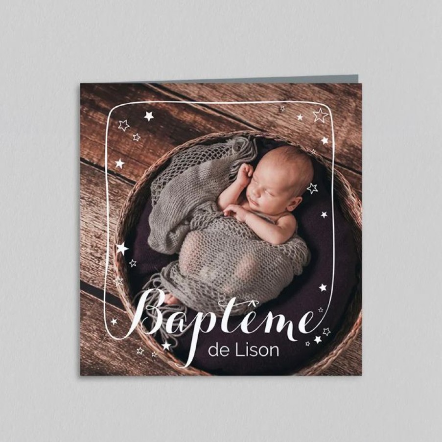 Clearance Planet cards Faire Part Bapteme Etoiles Blanche Et Cadre