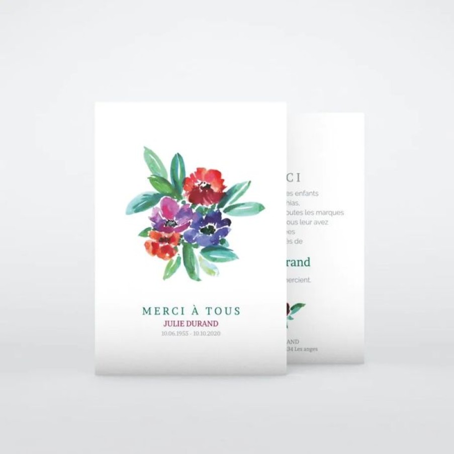 Online Planet cards Remerciement Deces Fleurs Aquarelle