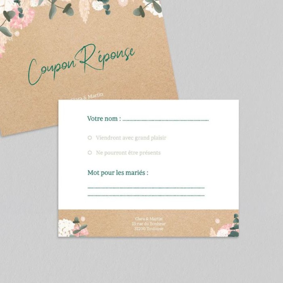 New Planet cards Coupon-Reponse Mariage Eucalyptus Et Hortensia