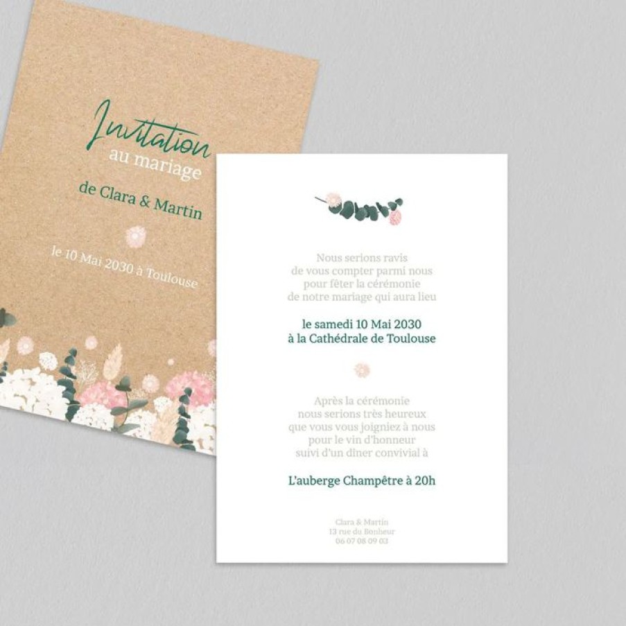 Best Planet cards Carte D'Invitation Mariage Eucalyptus Et Hortensia