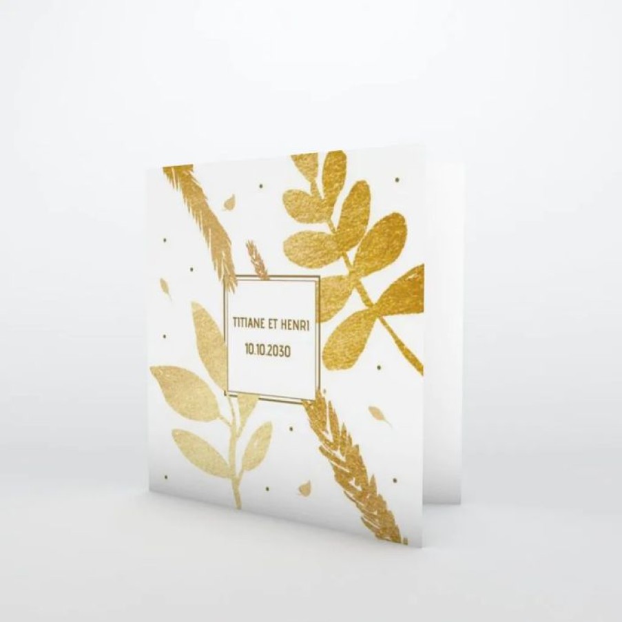 Best Planet cards Carte Invitation Anniversaire De Mariage Feuilles Dorees