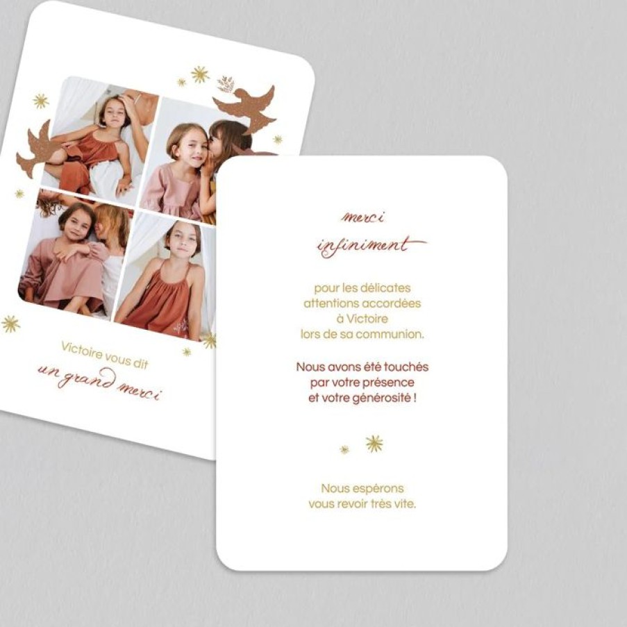 Online Planet cards Remerciement Communion Branches Et Colombes Fille