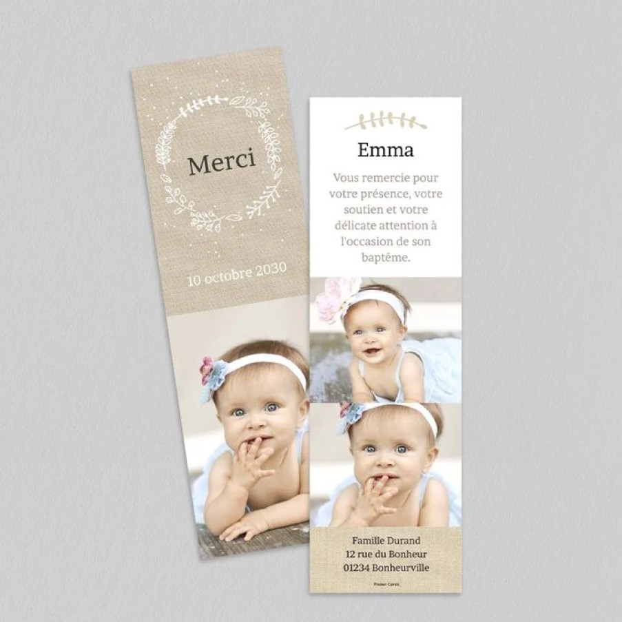 Best Planet cards Remerciement Bapteme Couronne Lin Floral