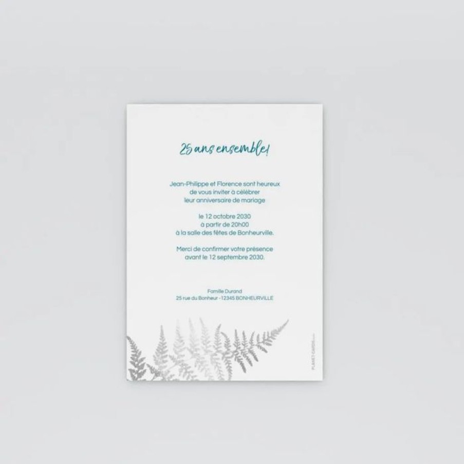 New Planet cards Carte Invitation Anniversaire De Mariage Fougere Argentee