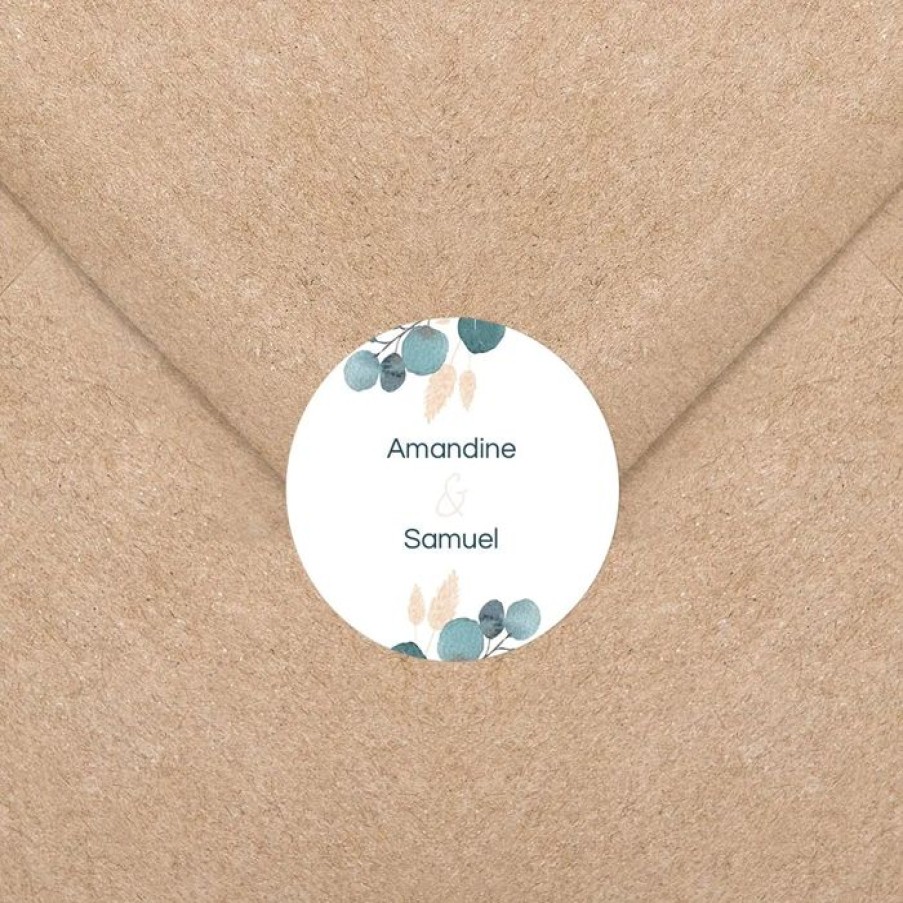 Online Planet cards Stickers Pour Enveloppes Mariage Couronne Eucalyptus Et Fleurs Sechees