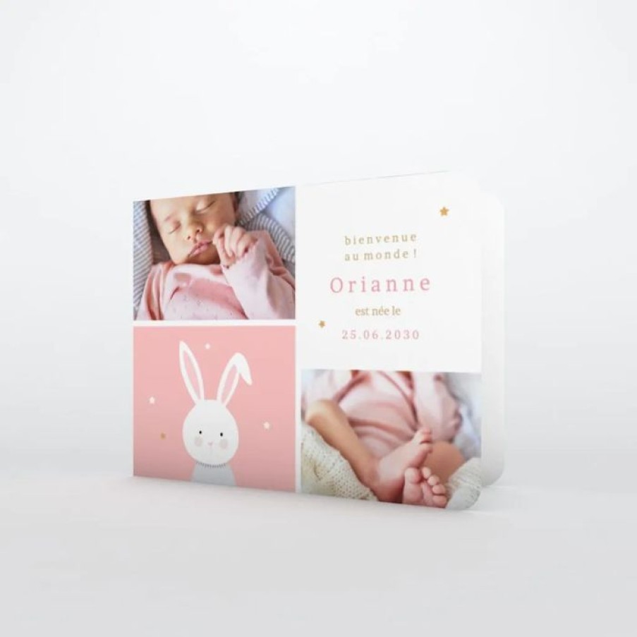 Wholesale Planet cards Faire Part Naissance Doux Petit Lapin Fille