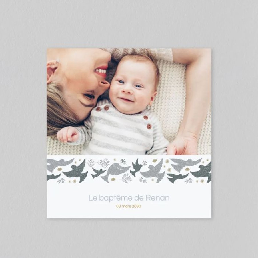 Wholesale Planet cards Faire Part Bapteme Petits Oiseaux En Frise Garcon