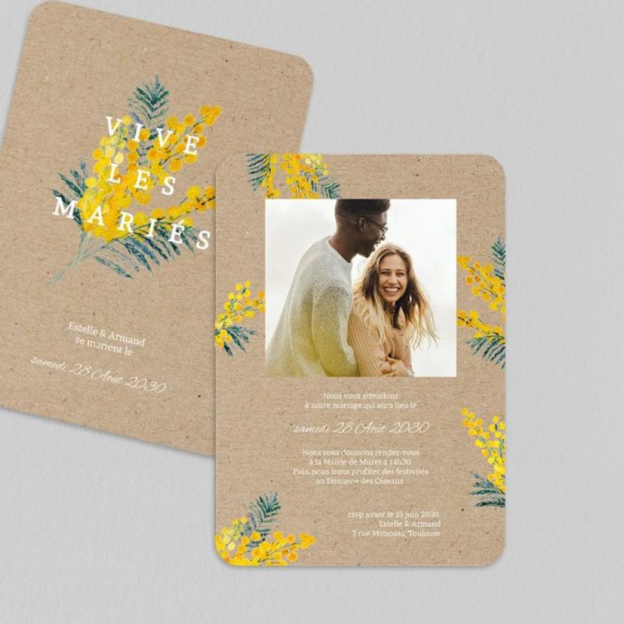 Online Planet cards Faire-Part Mariage Bouquet De Mimosa