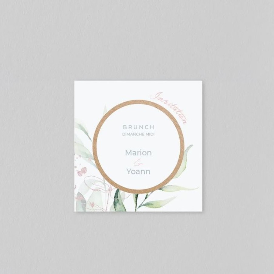 New Planet cards Carte D'Invitation Mariage Cercle Bois Et Eucalyptus Rose