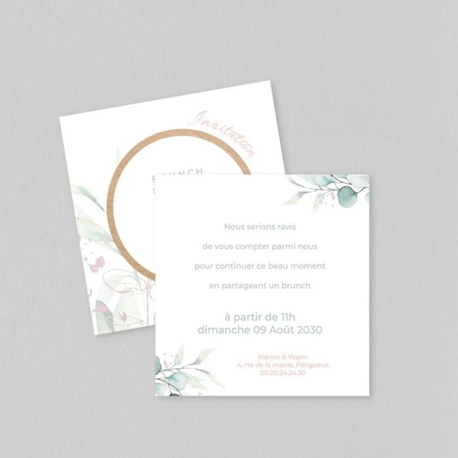 New Planet cards Carte D'Invitation Mariage Cercle Bois Et Eucalyptus Rose